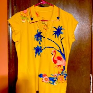 Johnny Was/JWLA embroidered polo top